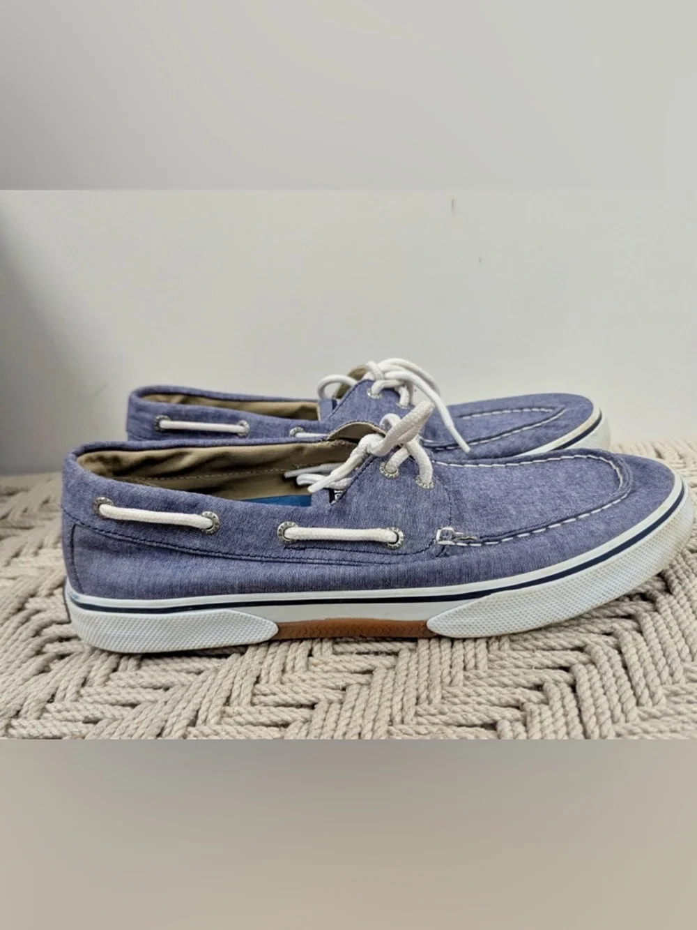Sperry Top-Sider Blue 2 Eye Chambray Canvas Boat Shoes Mens Size 10 Lace Up